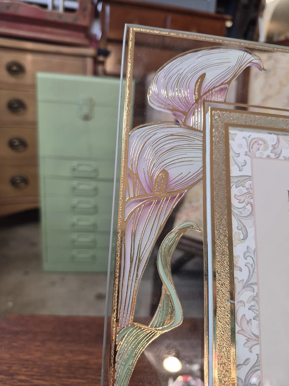 Gold and Pink Decorative Glass Picture Frame